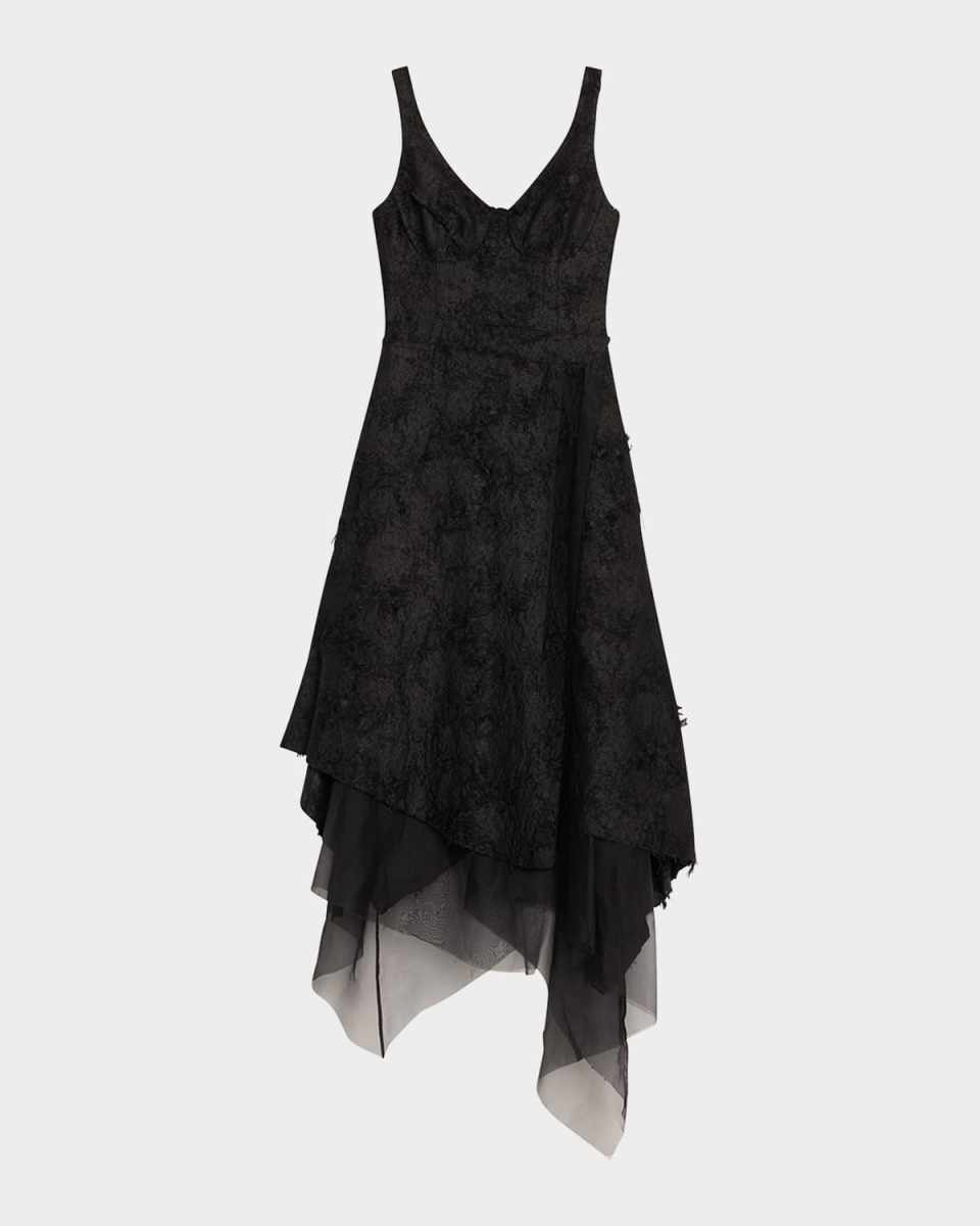 Asymmetrical Fray Jacquard Midi Dress With Bustier
